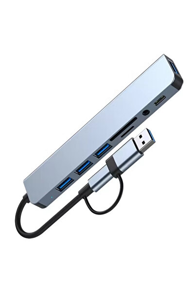 Alfais 6010 8 in 2 Usb-C & USB 3.0 Hub Multiplexer Usb, Type-C, Sd/Tf and Aux...