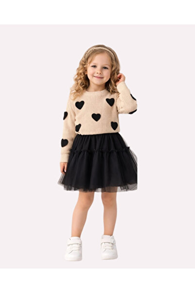 My Lusa baby wear Liya Heart Detailed Knitwear Sweater & Tulle Skirts Girls' ...