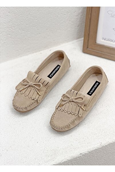 NUR KARACA Y-102 Tassel Detail Genuine De Leather Umuşak Bab Ballet Flats Sho...