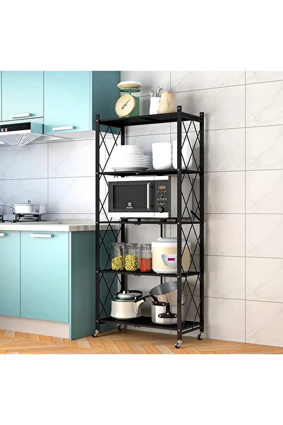 TOSHIONICS 5 Layer Foldable Storage Shelf Unit With Wheel [Heavy Duty] For Ki...