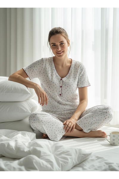 CALİA Alb Mov Albastru imprimeu floral Soft Touch Summer Pointelle Set de pij...