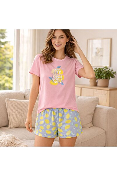 OEM Cotton Pajama Set Pink & Lemon Pattern Large-XLarge