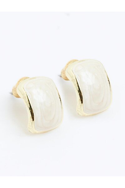 Jimmy Key Beyaz Kare Formlu Parlak Modern Küpe