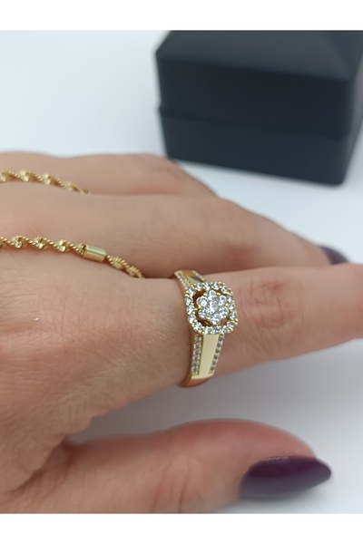 LAgül Aksesuar Xuping 14K Altın Kaplama Kararmaz Etrafı Zirkon Taşlı Ortası Y...