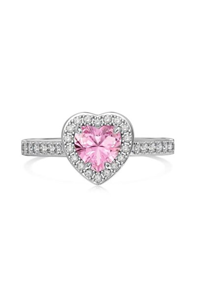UNA VIDA Valentine's Ring with Pink Heart, Silver 925, 57 mm