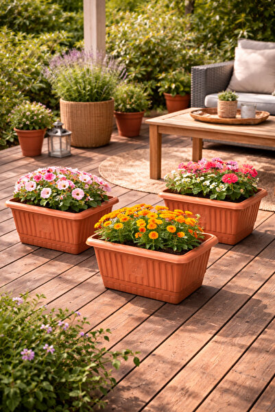 Binbirreyon 3 Adet Balkon Saksısı Teracotta Saksı 31cm 5Lt Set AH090