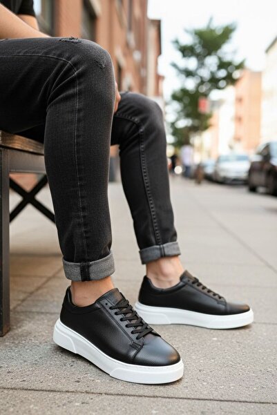 CALVORO Men's Black Daily Comfortable Lace-Up Sneakers Sports Shoes Thick Sole