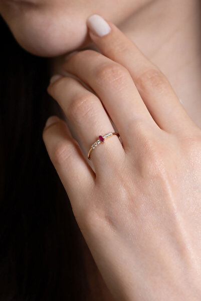 Bayar Gold 14 Ayar Altın Pembe Taşlı Yüzük