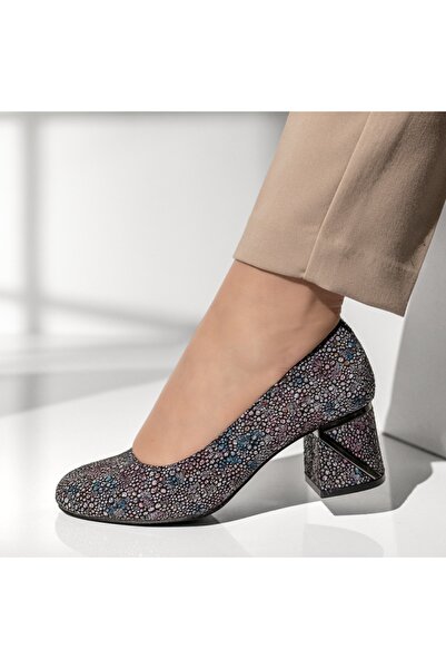 Modlet.ro Women's multicolor block heel shoes with print MOD14194