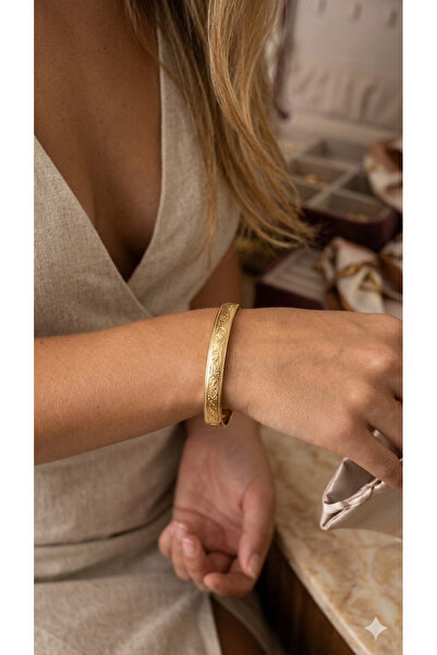 İNN JEWELLERY Steel Handcuff Bracelet 6.5 mm Anti-Tarnish Patterned Figured H...