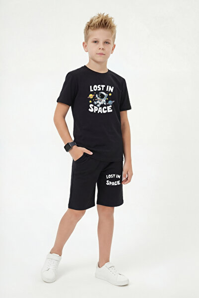 FYK KİDS Round Neck T-Shirt with Colorful Capri Print Detail for Boys Bottom-...