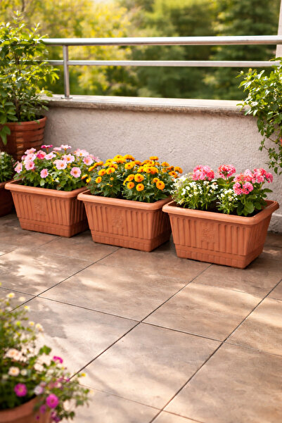 Binbirreyon 3 Adet Balkon Saksısı Teracotta Saksı 31cm 5Lt Set AH090