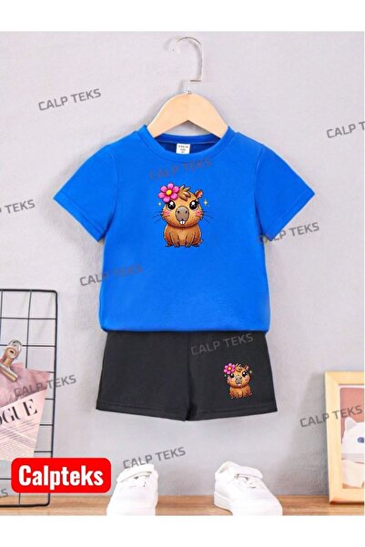 CALP TEKS Kiz Si̇ncap Cappy Printed Shorts-T-Shirt Lower and Upper Children's...