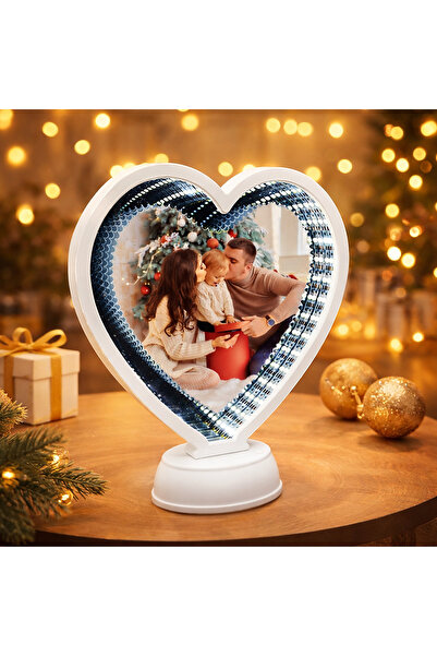 Nobbystar Fotoğraflı Kalpli Sihirli Ayna 3D LED Işıklı Beyaz Hediye Dekor Ayna