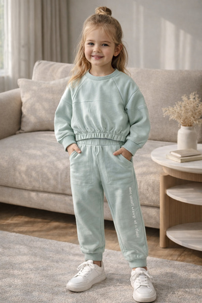 Uğur bebe Çikoby girl's 100% Cotton mint green Cropped Oversized sweatshirt l...