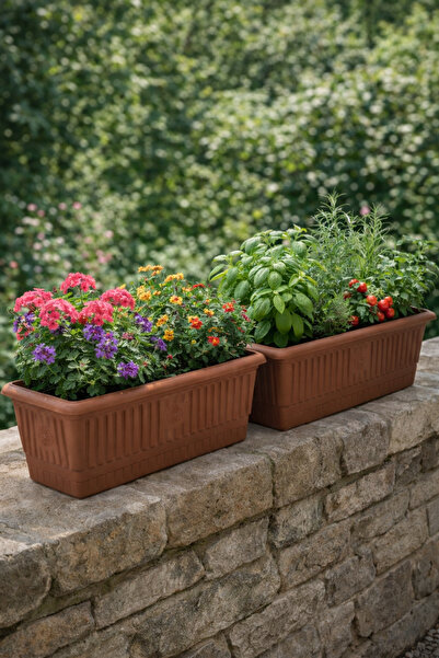 Binbirreyon 2 Adet Terracotta Balkon Saksı 51cm Kahverengi Plastik AH076