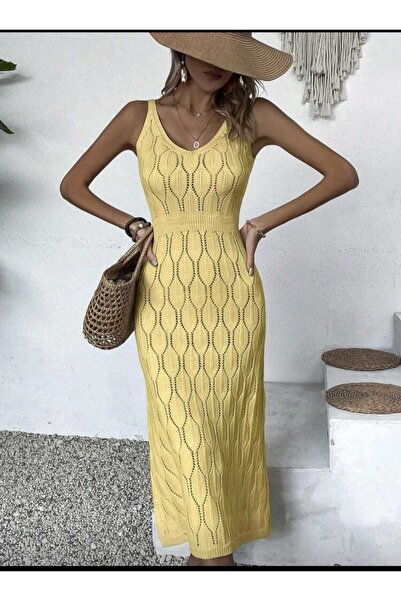 Gülçin Coşkun Leaf Pattern, Elastic Waist, Lace-Like Knit Low-Cut Long Straps...