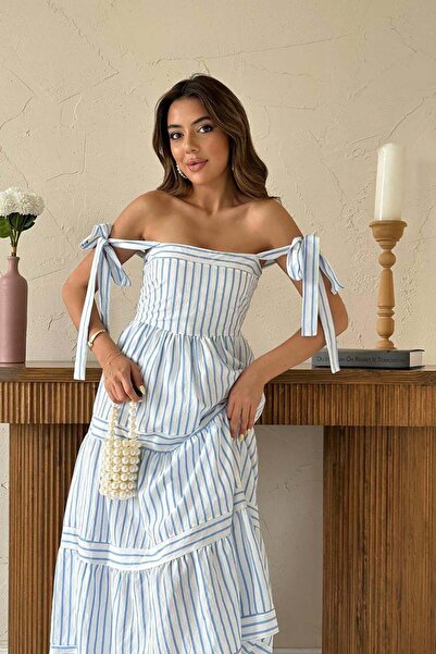 Generic Brand Off-The-Shoulder Striped Midi Dress
