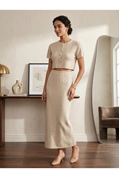 Sea Style Γυναικεία Πλεκτά Μπλούζα με Κουμπιά Κοντό και Ψηλόμεσο Midi Πλεκτή ...