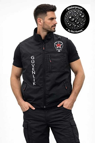 El Capitan Unisex Nakış İşlemeli Özel Güvenlik Yeleği 4 Cepli Önden Yazılı As...