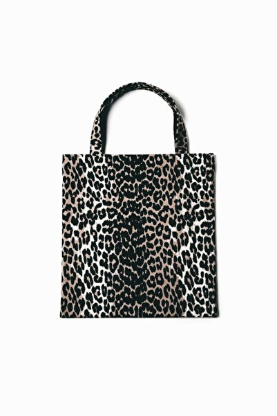 maia Καφέ υφασμάτινη τσάντα ώμου με σχέδιο λεοπάρ