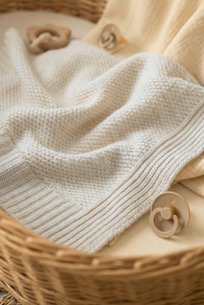 Sevim Knitwear Knitted Baby Blanket Si 80X100 cm - Soft, Lightweight , Knitted Blanket - Cream