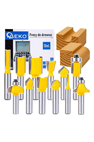 GEKO SET 12 FREZE PENTRU LEMN CU DIAMETRU 8MM - HSS, CU SUPORT -