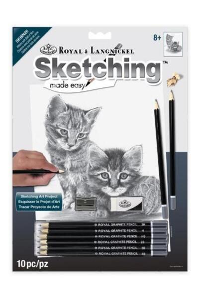 Royal Schita creion incepatori. Pisici cu ghem de sfoara