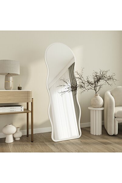 MONEayna Asial Dekoratif Beyaz Dalgalı Oval Ayaklı Boy Aynası