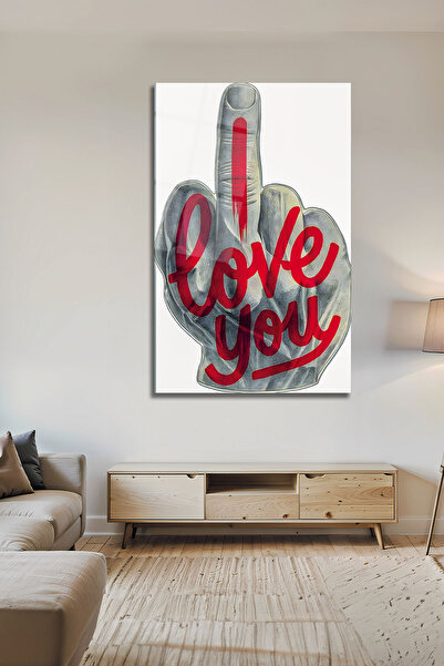 B&G DESIGN Pop Art I Love You Orta Parmak Tablou pe sticlă Decor de perete mo...
