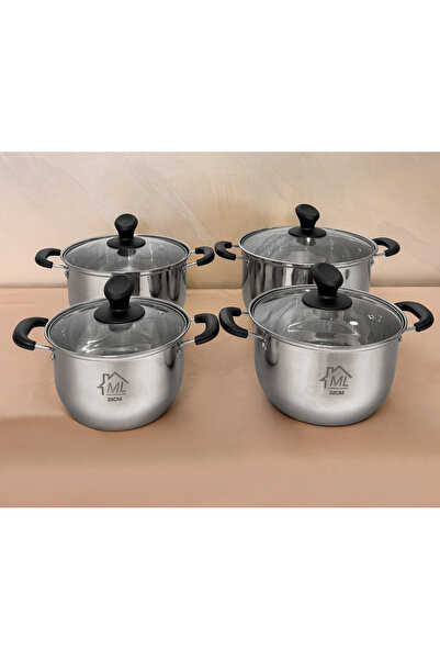 Nu 8-piece stainless steel pot set with glass lids, cooking pot set, food-gra...