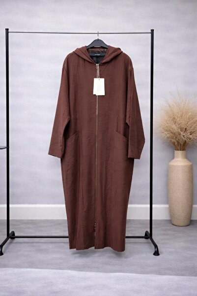 Ceremony Kapüşonlu Uzun Kap – Fermuarlı Cepli Rahat Kesim Haki