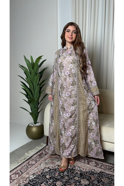 KASHKHA "Spring Flowers" jalabiya with delicate lace details, 100% cotton