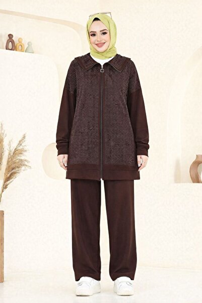 HİRA LİFE FASHİON Women's Islamic Clothing Front Zipper Full Stone Embellishe...