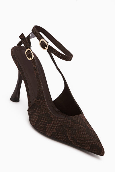 Limoya Jamie Kahve Yılan Desenli Bilekten Tokalı Kadın Topuklu Ayakkabı