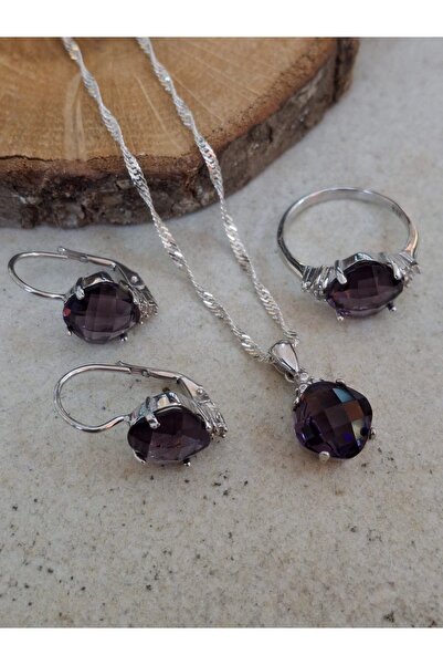 Süryani gümüş sanatı Turmalin taşlı 925 ayar gümüş set