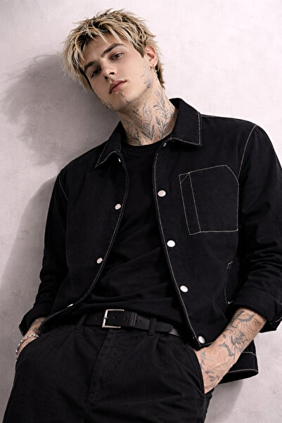 Montland Men's Black Inner C Pocketed D Seam Detail O Oversized g Gabardine J...