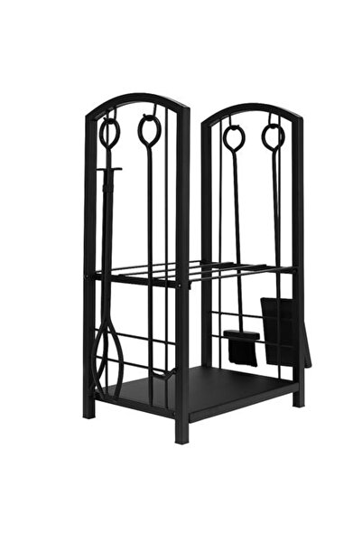 zola Set de 4 accesorii pentru șemineu, cu suport metalic, negru, 30x40x73 cm