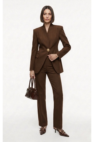 chwain Hakim Lapel Collar Gold Button Detailed Women's Suit – Premium Office ...