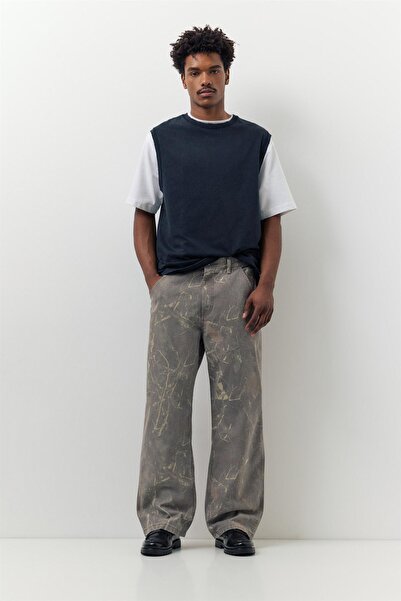 Pull & Bear Desenli geniş paça jean