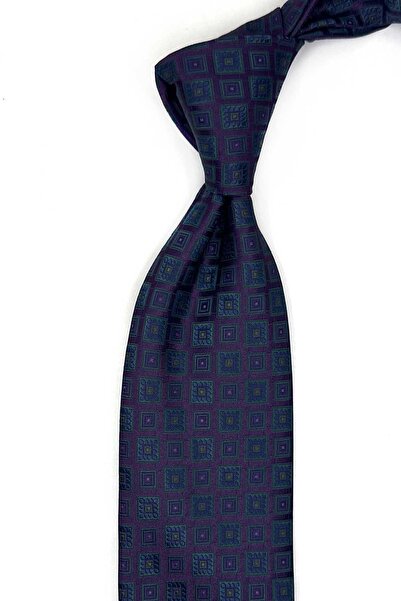 Kravatkolik Classic Tie with Plum Motif Patterned Handkerchief Kk13630
