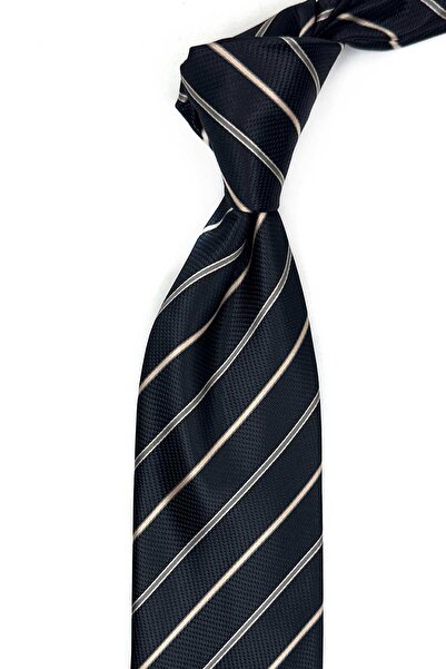 Kravatkolik Black Stripe Pattern Classic Tie with Handkerchief Kk13686