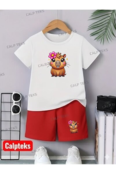 CALP TEKS Kiz Si̇ncap Cappy Printed Shorts-T-Shirt Lower and Upper Children's...