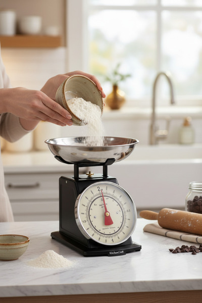 Akayev Retro Analog Mutfak Terazisi - Siyah Gövde, Gümüş Kase