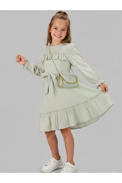 Cherrys Bebek Knitted Striped Wrinkled Dress