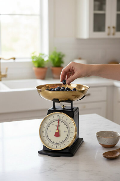 Akayev Retro Analog Mutfak Terazisi - Siyah Gövde, Gold Kase