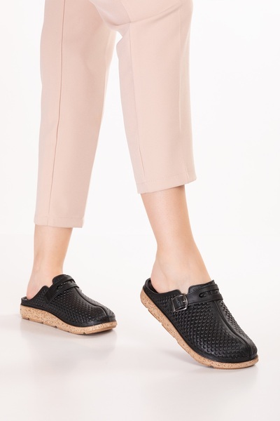 Gondol Genuine Leather Comfortable Sabo Slipper Rh.106 Black