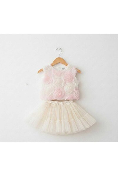 SweetMe Girl's 3D Rose Back Detail Tutu Skirt Blouse Set