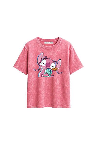Bak Moda Tricou pentru femei Angel Stitch cu imprimeu Relaxed Fit, roz spălat