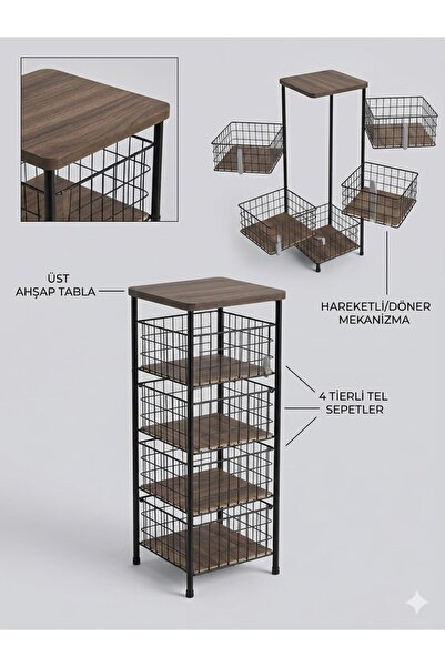 BEYLER PREMİUM 4 KATLI HAREKETLİ KARE SEBZELİK VE MUTFAK DÜZENLEYİCİ